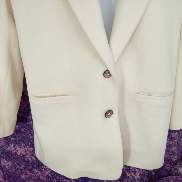 Vintage '80s Mervyns Partners Blazer Wool-Blend 3-Pockets Lined Cream Lady-(L) - Picture 6 of 13